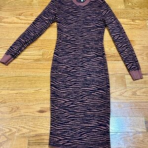 New Express Brown and Black Zebra Print Long Sleeve Sweater Dress